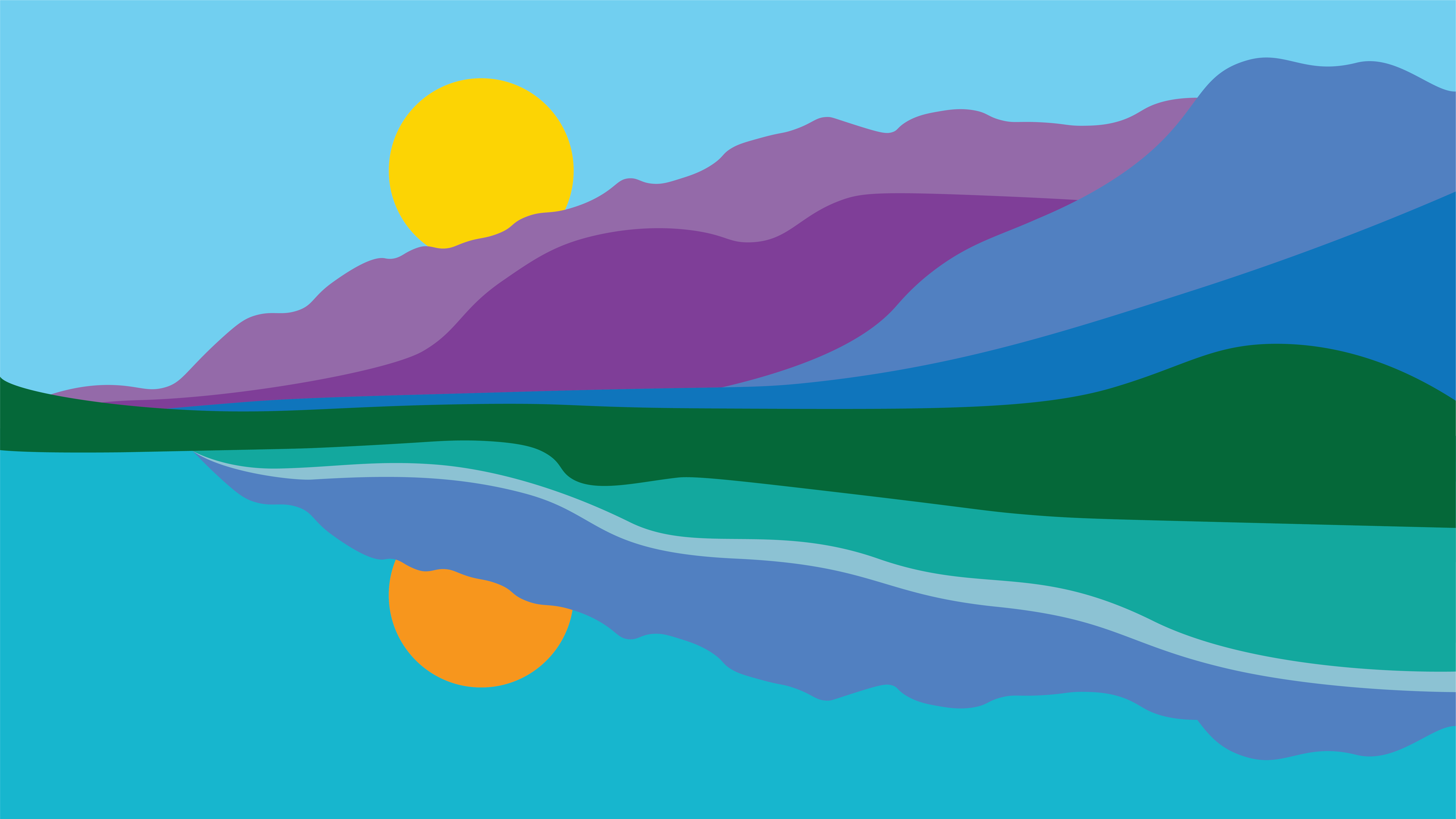 a color block design of mountains in New Zealand reflecting on a lake